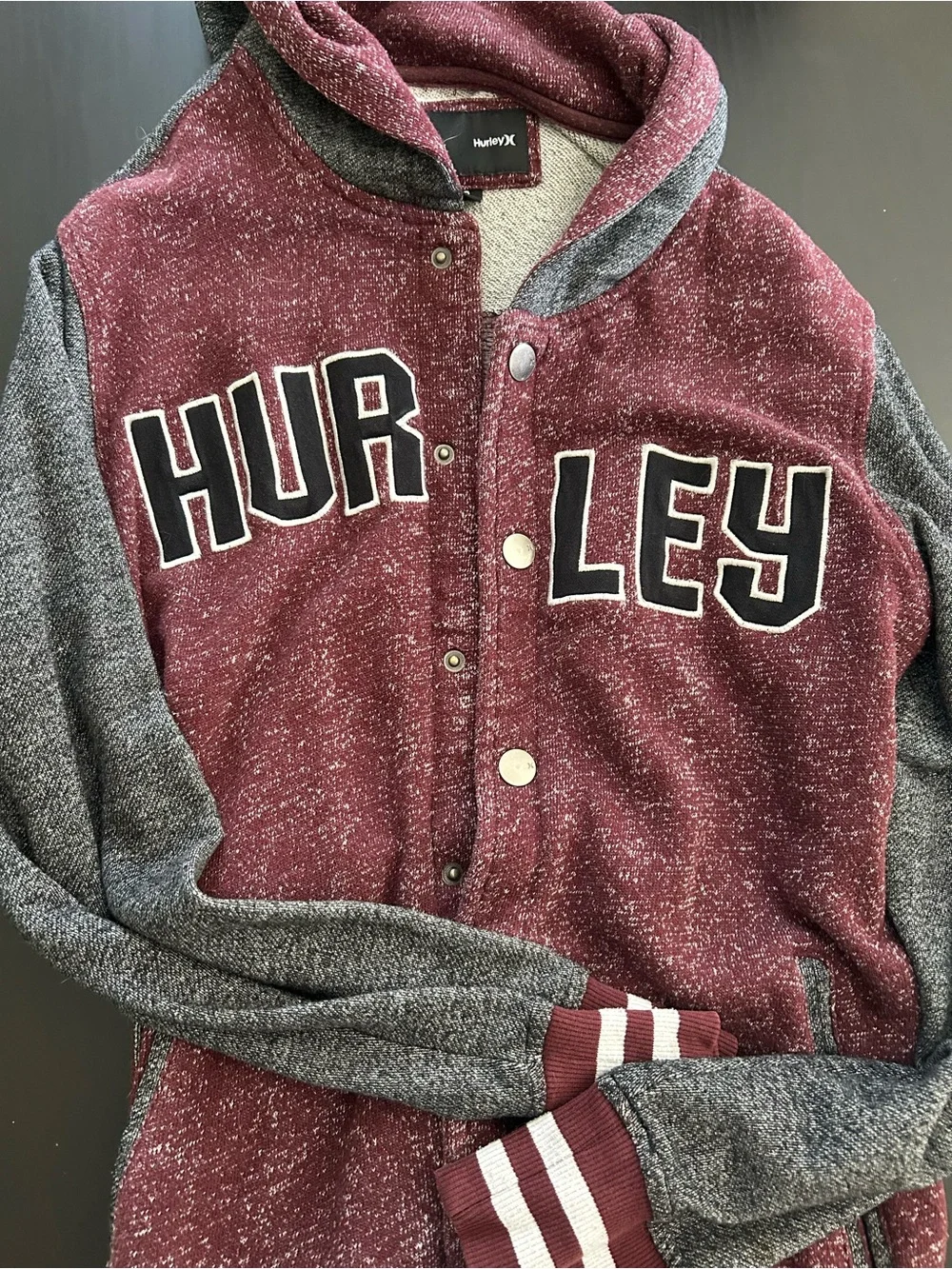 Hurley Maroon Knit Letterman Jacket